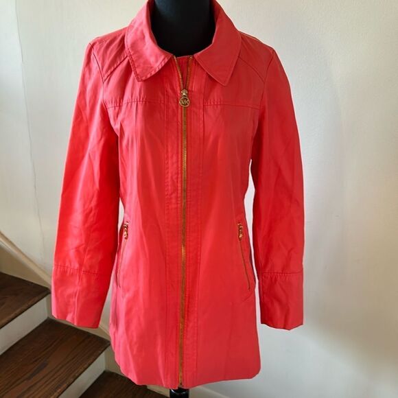 MICHAEL Michael Kors orange water repellent zip front/pockets logo lined jacket. - Picture 1 of 7